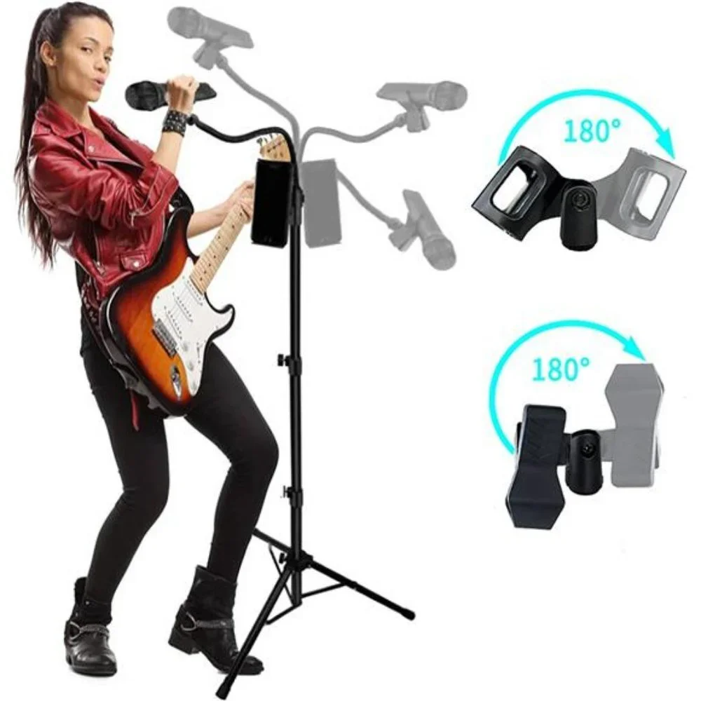 Mic Stand with Adjustable Height Up To 6 Feet with 2 Standard Mic Clips